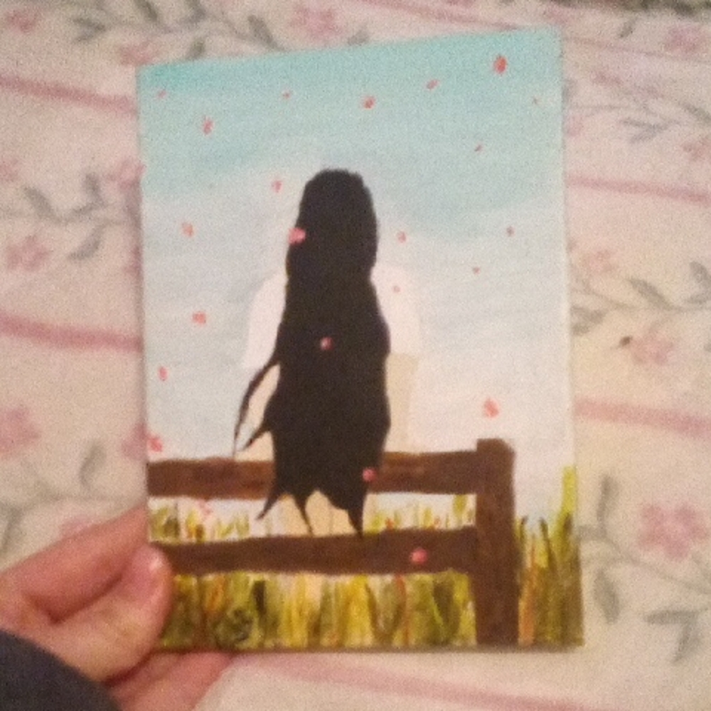Hand-Painted Art Canvas with Girl On Fence